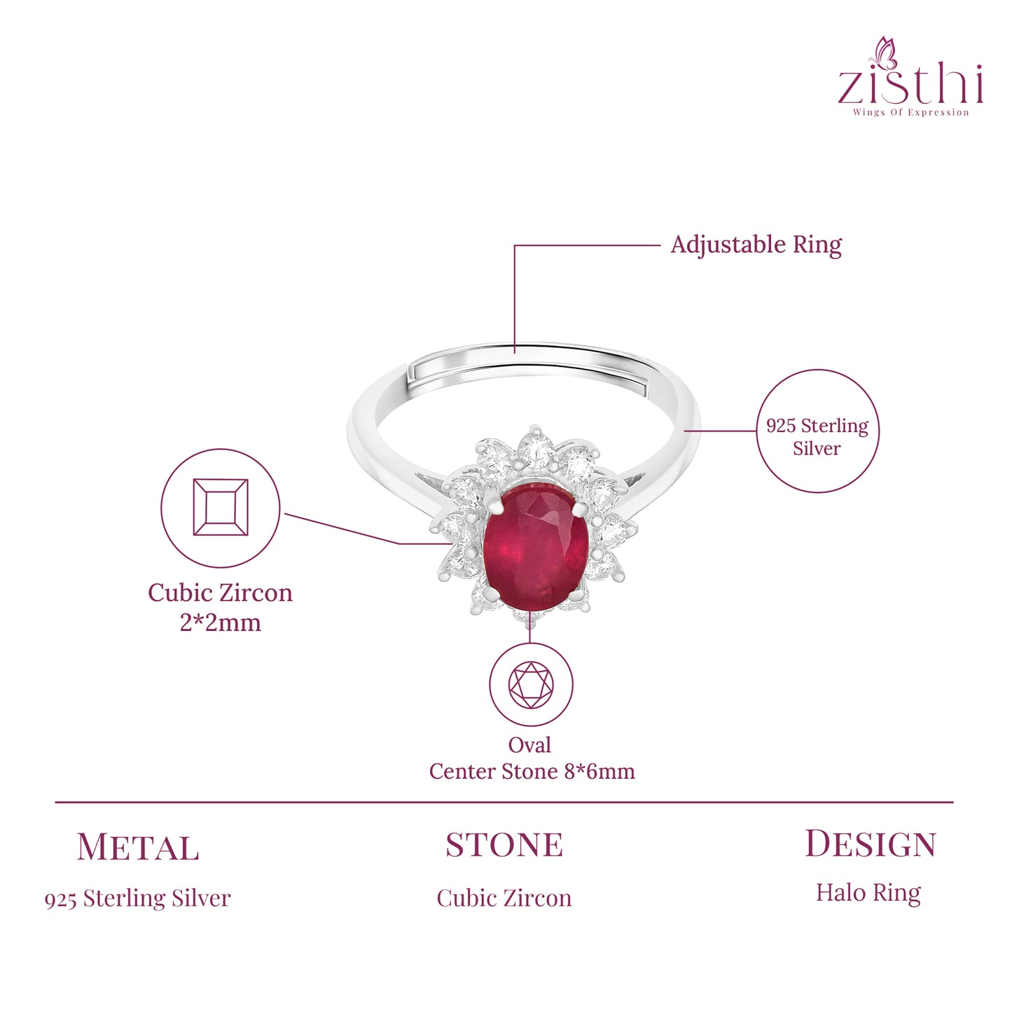 Natural Ruby Princess Diana Inspired Halo Ring in 925 Sterling Silver