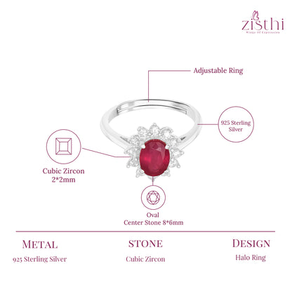 Natural Ruby Princess Diana Inspired Halo Ring in 925 Sterling Silver