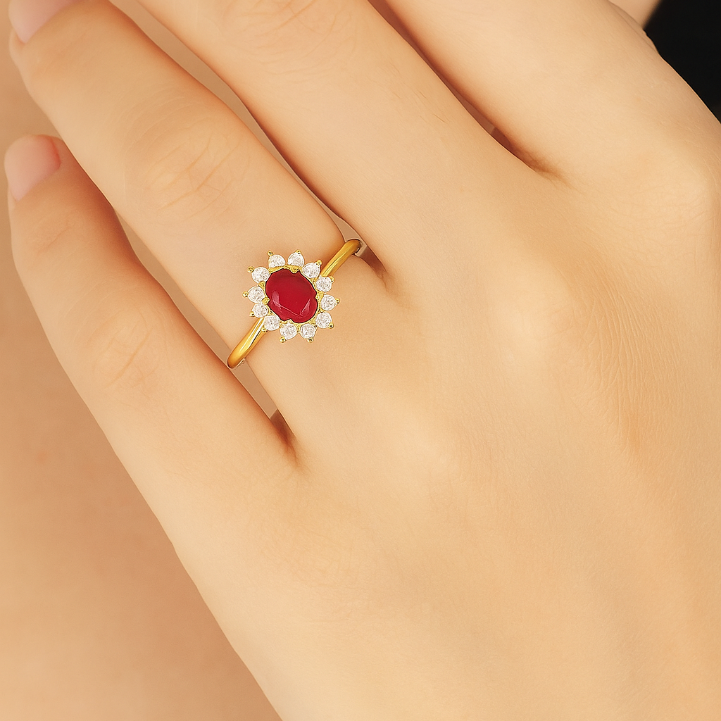 Natural Ruby Princess Diana Inspired Halo Ring in 925 Sterling Silver