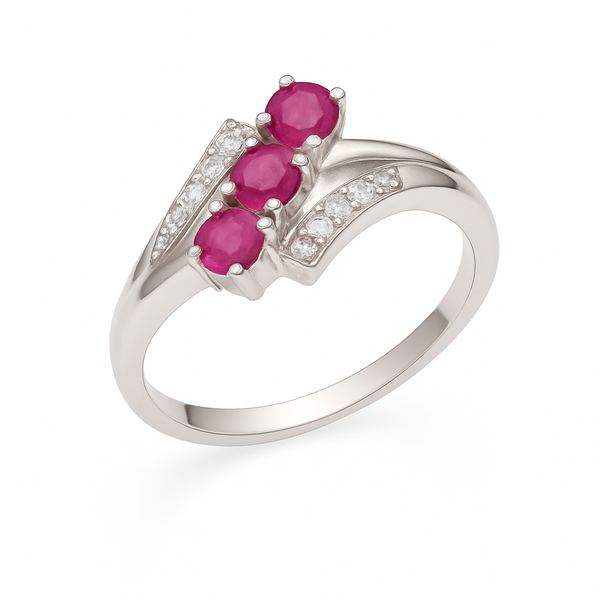 925 Sterling Silver Natural Ruby Trio Modern Bypass Ring