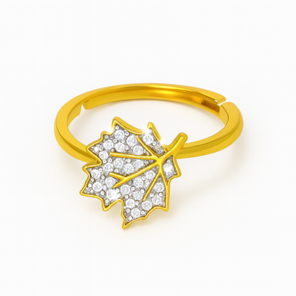 925 Sterling Silver Maple Leaf Ring with Zircon