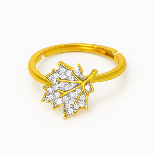 925 Sterling Silver Maple Leaf Ring with Zircon