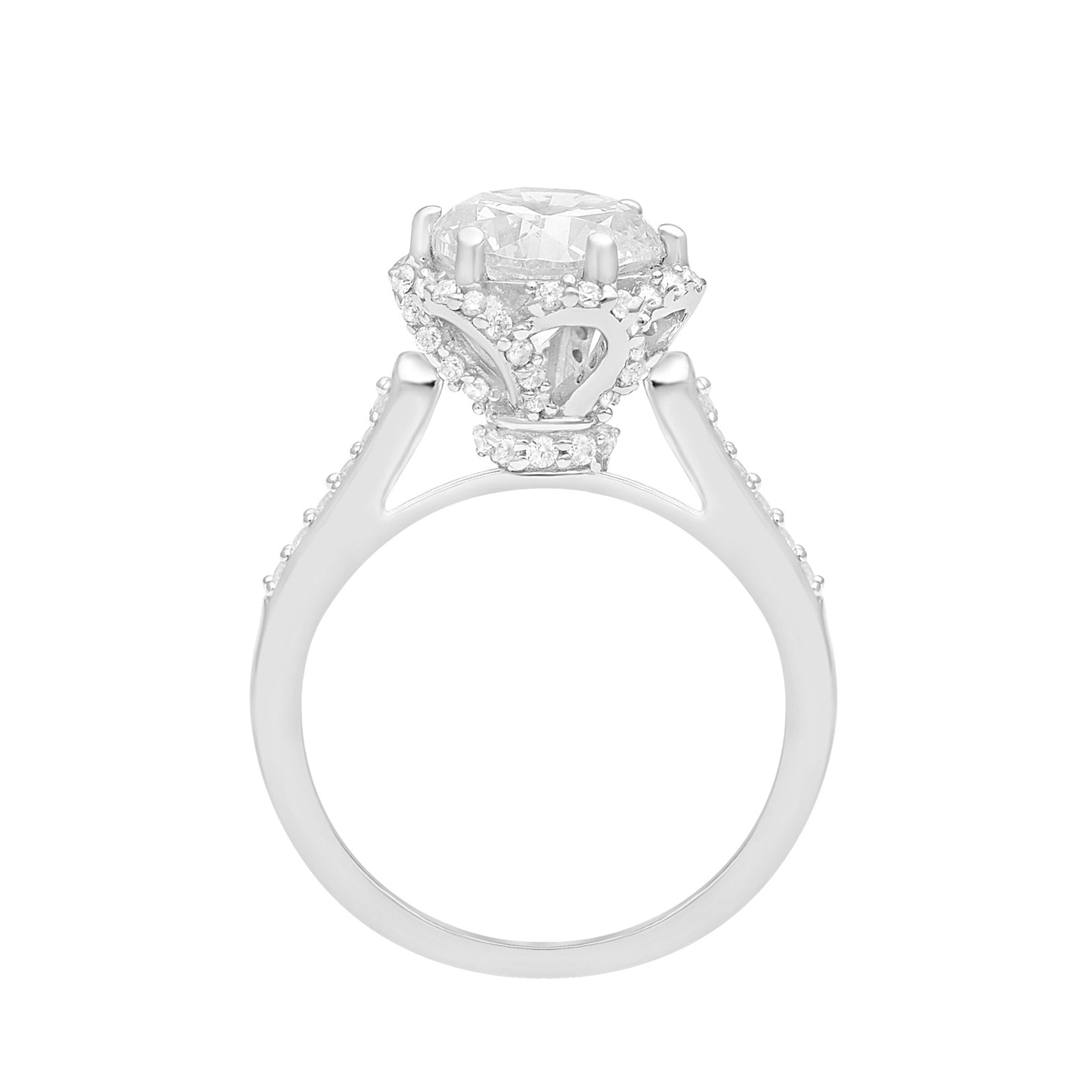 925 Sterling Silver Designer Pave Flower Zircon Ring