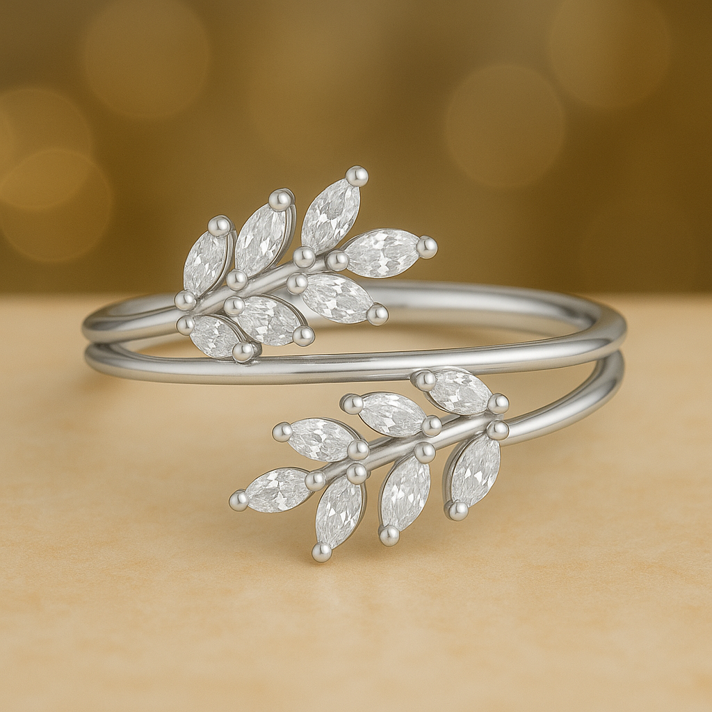925 Sterling Silver Leaf Bypass Couple Ring