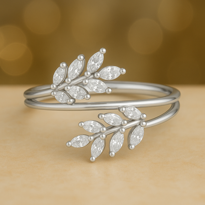 925 Sterling Silver Leaf Bypass Couple Ring