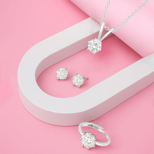 Sparkling Zircon Necklace & Earring Pair & Ring Set