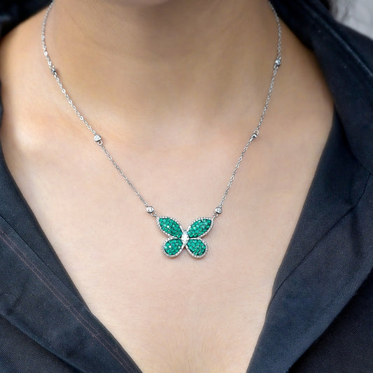 Green Butterfly Silver Necklace