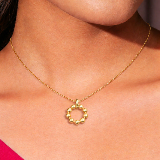 Minimal Beaded Circle Pendant Necklace  16+2 Inch Adjustable Chain