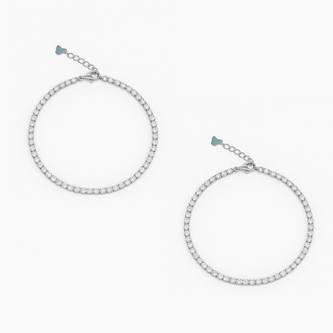 Elegant Tennis Anklet in 9"+1.5" inch  925 Sterling Silver