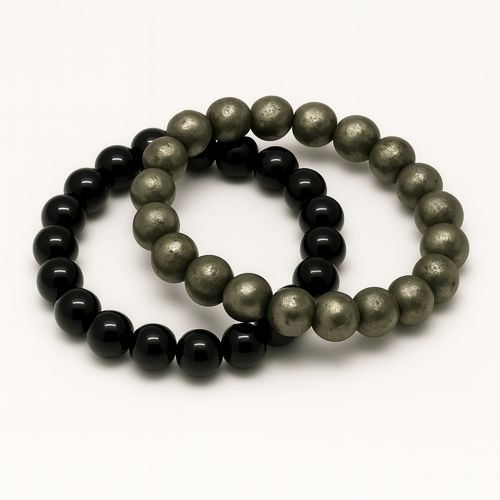 Pyrite enriches your life with wealth, protection, and self-assurance while Obsidian beads keep you grounded, shield you from negative energy, and enhance self-awareness.