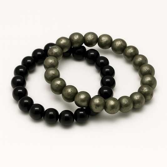 Pyrite enriches your life with wealth, protection, and self-assurance while Obsidian beads keep you grounded, shield you from negative energy, and enhance self-awareness.