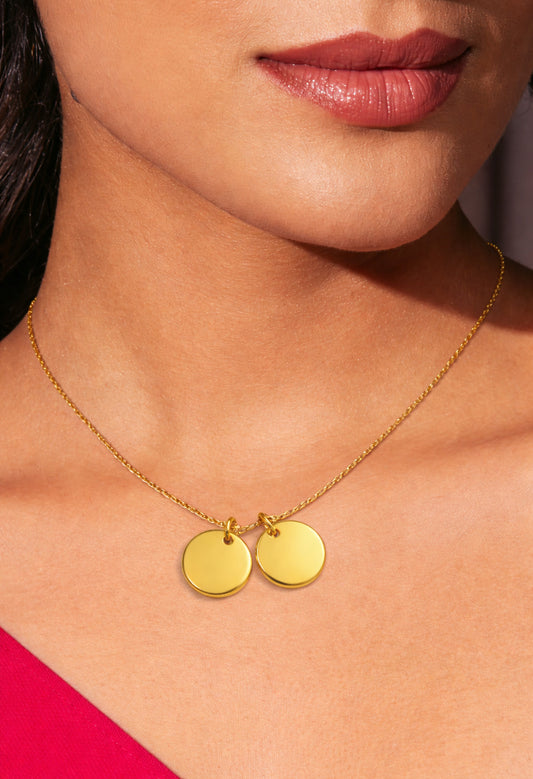 Modern Dual Disc Pendant Necklace with 16+2 Inch Adjustable Chain