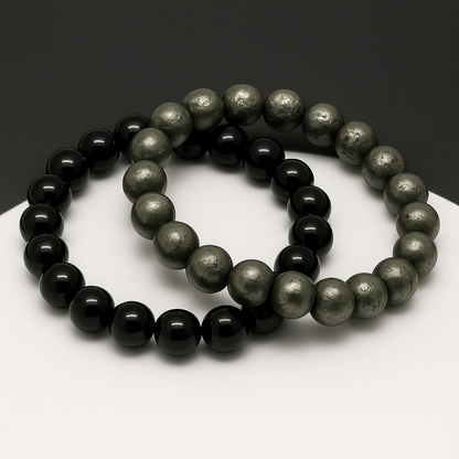 Pyrite enriches your life with wealth, protection, and self-assurance while Obsidian beads keep you grounded, shield you from negative energy, and enhance self-awareness.