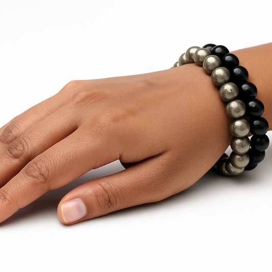 Pyrite enriches your life with wealth, protection, and self-assurance while Obsidian beads keep you grounded, shield you from negative energy, and enhance self-awareness.