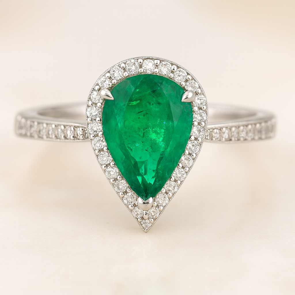 Silver Teardrop Emerald Ring In 925 Sterling Silver