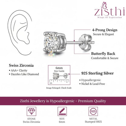 925 Silver Men's Round Solitaire Stud Earring