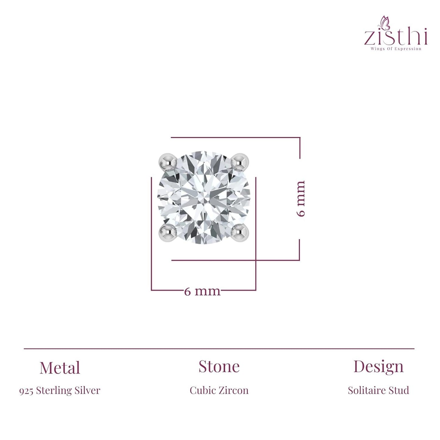 925 Silver Men's Round Solitaire Stud Earring