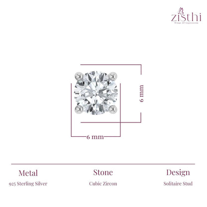 925 Silver Men's Round Solitaire Stud Earring