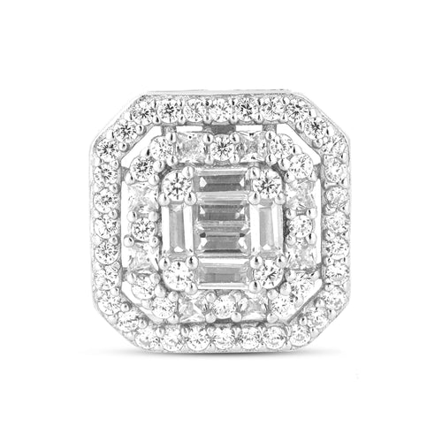 Princess Cut Zircon Pendant and Earring Silver Set