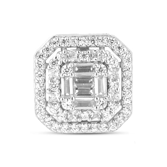 Princess Cut Zircon Pendant and Earring Silver Set