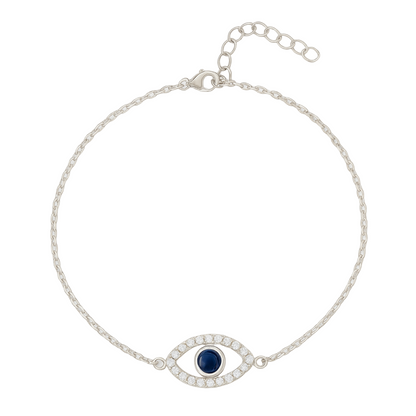 Evil Eye Anklet 925 Sterling Silver 24 cm + 3.81 cm Adjustable
